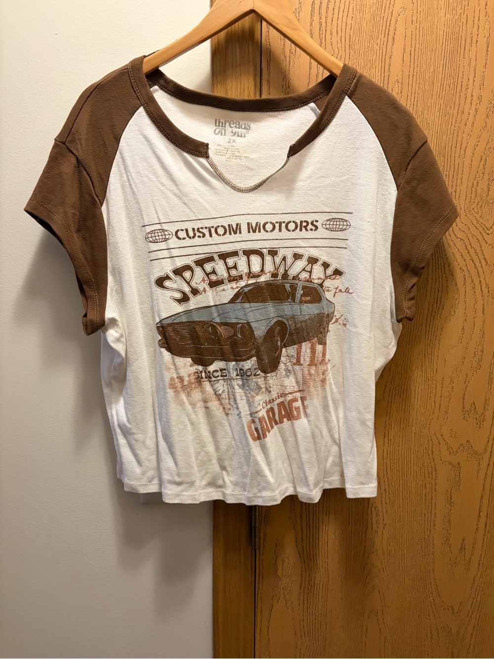 Women's White & Brown 'Speedway' Graphic Tee